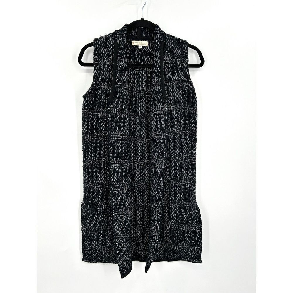 INDIGENOUS Black White Knit 100% Organic Cotton Sleeveless Open Vest Size XS